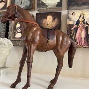 Vintage Leather & Wood‎ Horse Figurine — Equestrian Decor